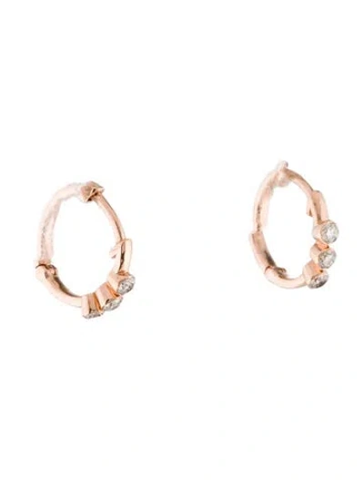 Pre-owned Earrings 14k Diamond Small Hoop  In Multi