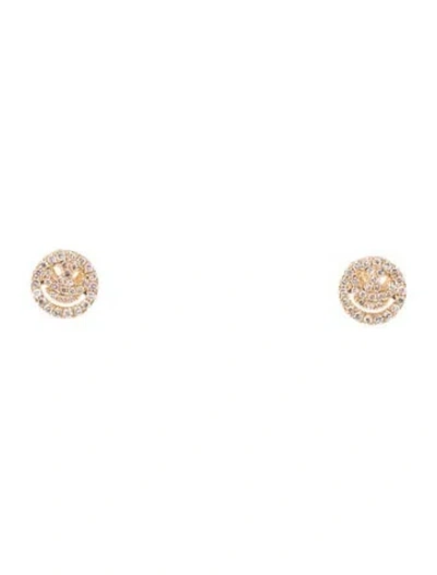 Pre-owned Earrings 14k Diamond Smiley Face Stud  In Multi