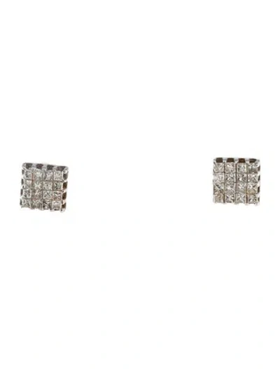 Pre-owned Earrings 14k Diamond Square Stud  In Multi