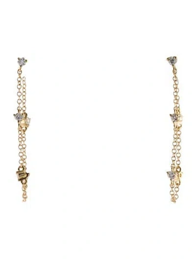 Pre-owned Earrings 14k Diamond Station Chain Drop  In Multi