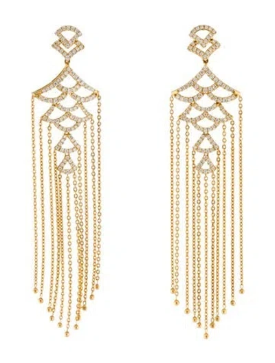Pre-owned Earrings 14k Diamond Tassel  In Multi