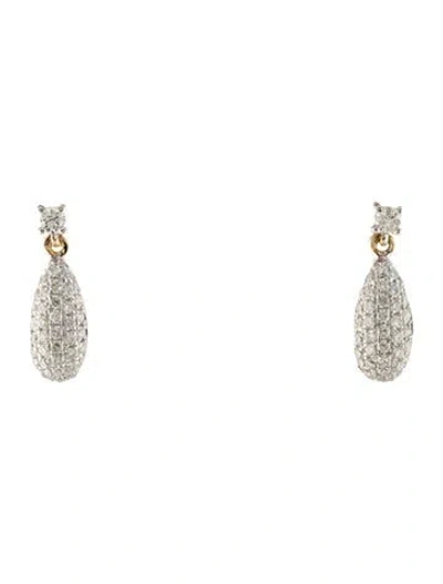 Pre-owned Earrings 14k Diamond Teardrop  In Multi