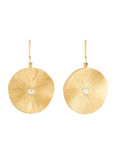 Pre-owned Earrings 14k Diamond Textured Disc Drop  In Multi