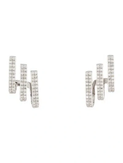 Pre-owned Earrings 14k Diamond Three-row Huggie  In Multi