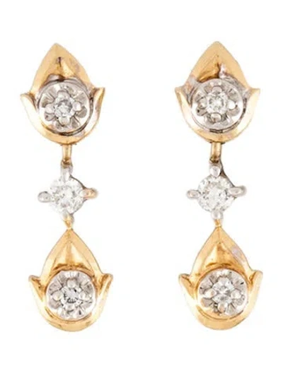 Pre-owned Earrings 14k Diamond Two-tone Drop  In Multi