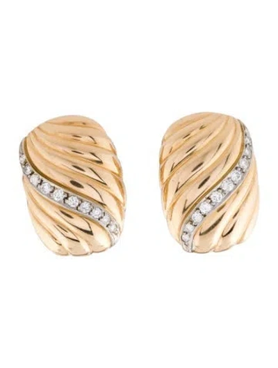 Pre-owned Earrings 14k Diamond Wave Drop  In Multi