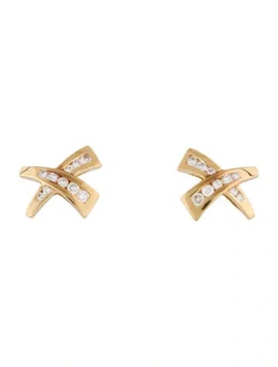 Pre-owned Earrings 14k Diamond X Stud  In Multi