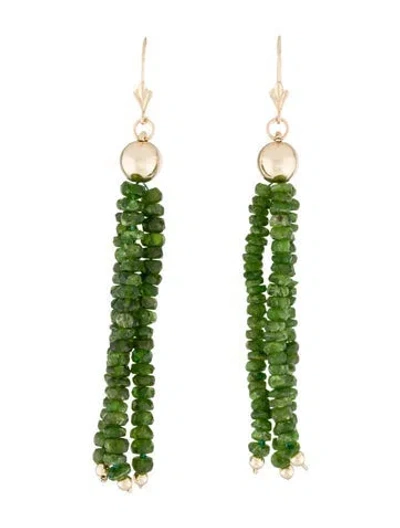 Pre-owned Earrings 14k Diopside Tassel Drop  In Multi
