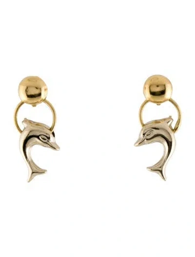 Pre-owned Earrings 14k Dolphin Drop  In Multi