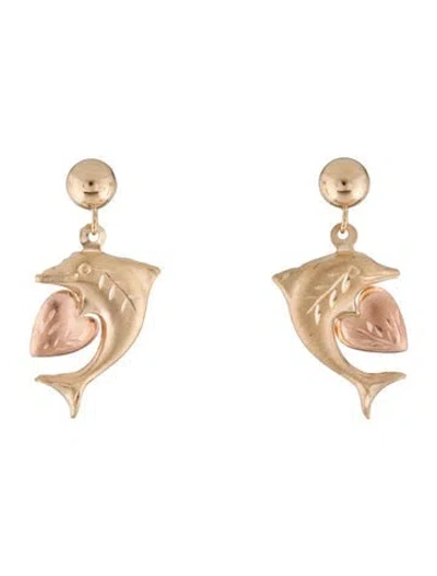 Pre-owned Earrings 14k Dolphin Drop  In Multi