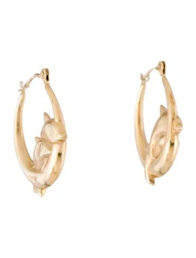 Pre-owned Earrings 14k Dolphin Hoop  In Multi