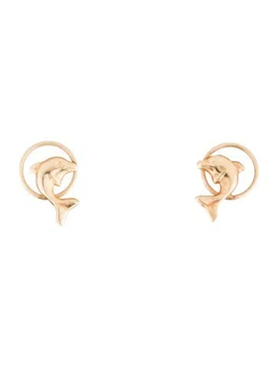 Pre-owned Earrings 14k Dolphin Stud  In Multi