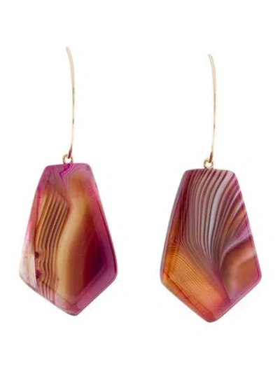 Pre-owned Earrings 14k Dyed Agate Drop Hoop  In Multi