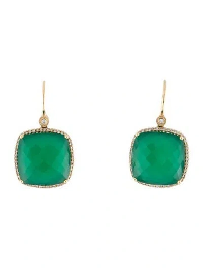 Pre-owned Earrings 14k Dyed Chalcedony & Diamond Drop  In Green