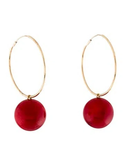 Pre-owned Earrings 14k Dyed Coral Bead Hoop  In Multi