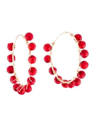 Pre-owned Earrings 14k Dyed Coral Hoop  In Multi