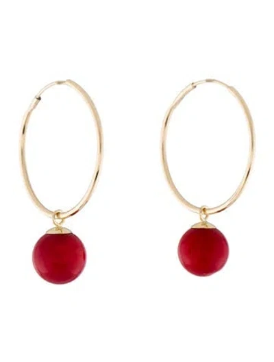 Pre-owned Earrings 14k Dyed Coral Hoop  In Multi