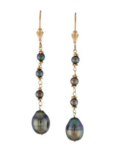 Pre-owned Earrings 14k Dyed Cultured Pearl Drop  In Multi
