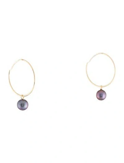 Pre-owned Earrings 14k Dyed Cultured Pearl Hoop  In Multi