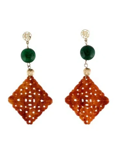 Pre-owned Earrings 14k Dyed Jadeite & Dyed Quartzite Drop  In Multi