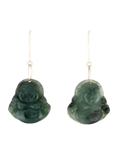 Pre-owned Earrings 14k Dyed Jadeite Buddha Drop  In Multi