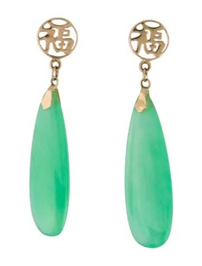 Pre-owned Earrings 14k Dyed Jadeite Drop  In Multi