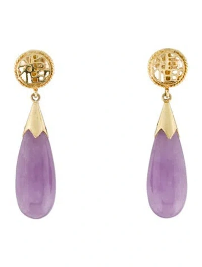 Pre-owned Earrings 14k Dyed Jadeite Drop  In Multi