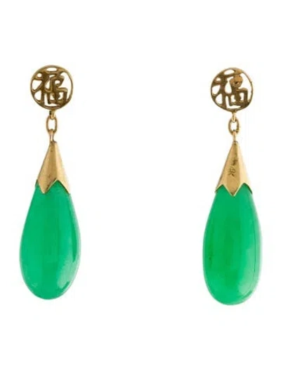 Pre-owned Earrings 14k Dyed Jadeite Drop  In Multi