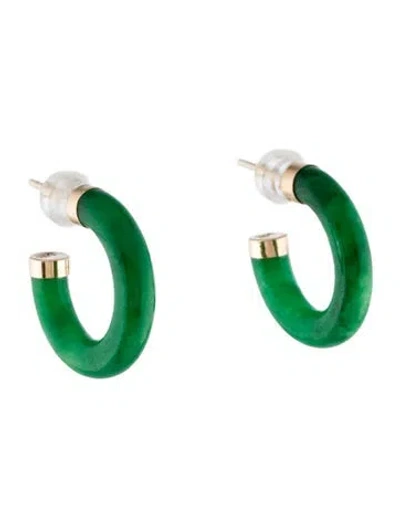 Pre-owned Earrings 14k Dyed Jadeite Hoop  In Multi
