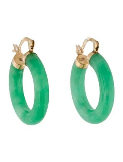 Pre-owned Earrings 14k Dyed Jadeite Hoop  In Multi