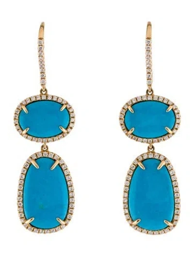 Pre-owned Earrings 14k Dyed Magnesite & Diamond Drop  In Multi