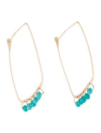 Pre-owned Earrings 14k Dyed Magnesite Drop Hoop  In Multi