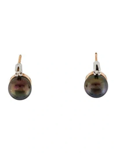 Pre-owned Earrings 14k Dyed Pearl & Diamond Drop  In Multi