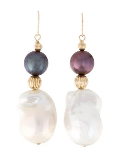 Pre-owned Earrings 14k Dyed Pearl & Pearl Drop  In Multi