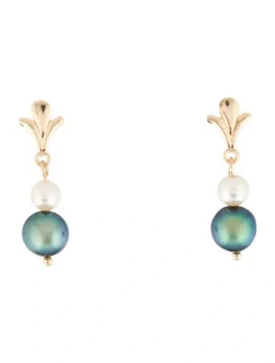 Pre-owned Earrings 14k Dyed Pearl & Pearl Drop  In Multi