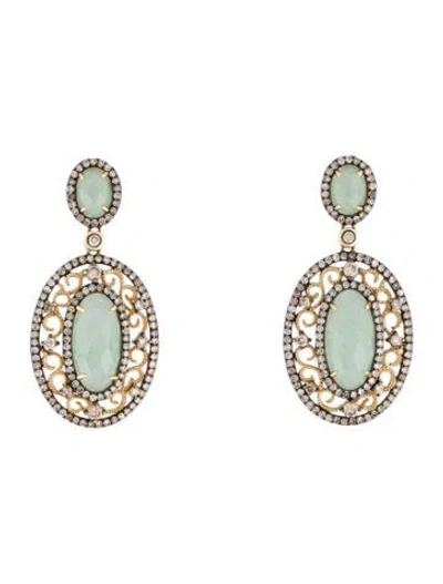 Pre-owned Earrings 14k Dyed Quartzite & Diamond Drop  In Multi