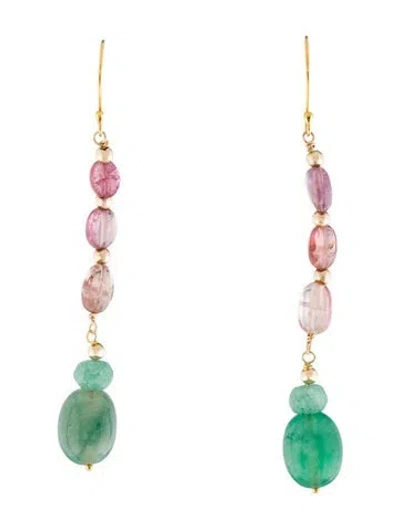 Pre-owned Earrings 14k Dyed Quartzite & Tourmaline Bead Drop  In Multi