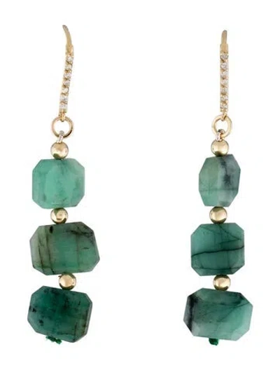 Pre-owned Earrings 14k Emerald & Diamond Dorp  In Multi