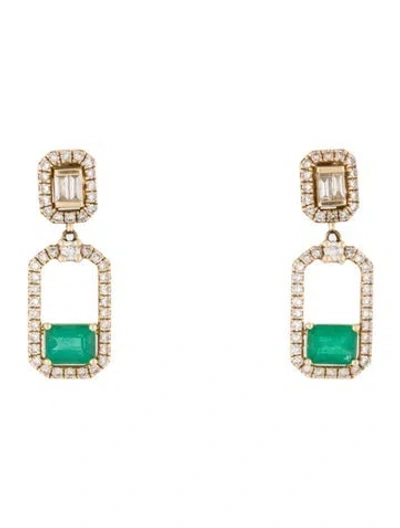 Pre-owned Earrings 14k Emerald & Diamond Drop  In Multi