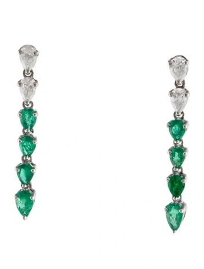 Pre-owned Earrings 14k Emerald & Diamond Drop  In Multi