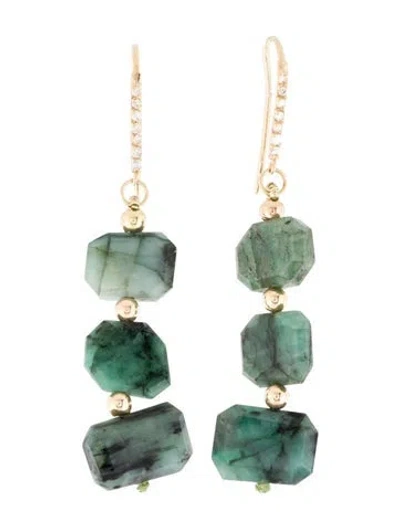 Pre-owned Earrings 14k Emerald & Diamond Drop  In Multi