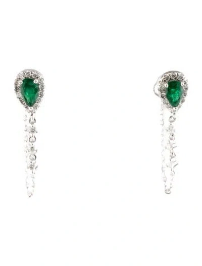 Pre-owned Earrings 14k Emerald & Diamond Drop  In Multi