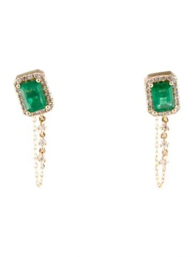 Pre-owned Earrings 14k Emerald & Diamond Drop  In Multi