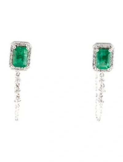 Pre-owned Earrings 14k Emerald & Diamond Drop  In Multi