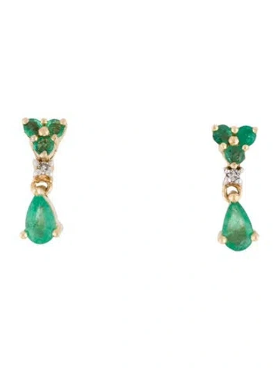 Pre-owned Earrings 14k Emerald & Diamond Drop  In Multi