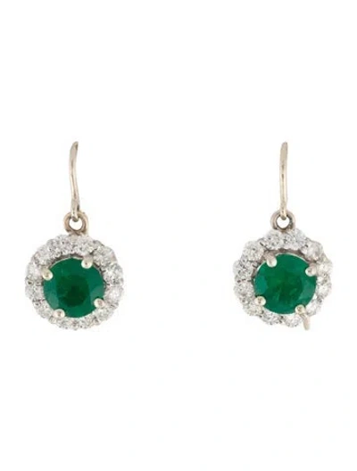 Pre-owned Earrings 14k Emerald & Diamond Drop  In Multi
