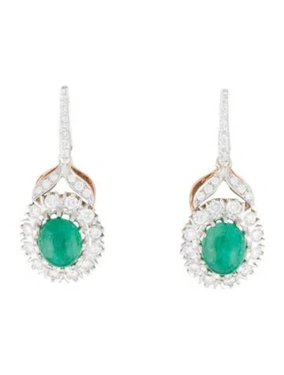 Pre-owned Earrings 14k Emerald & Diamond Drop  In Multi