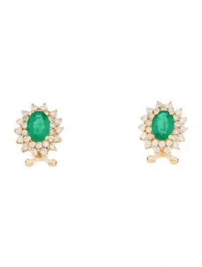 Pre-owned Earrings 14k Emerald & Diamond Earclips In Multi