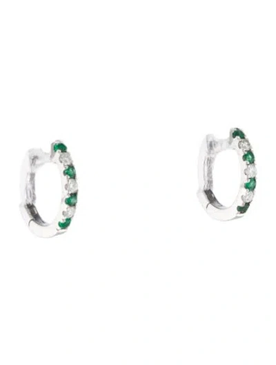 Pre-owned Earrings 14k Emerald & Diamond Huggies In Multi