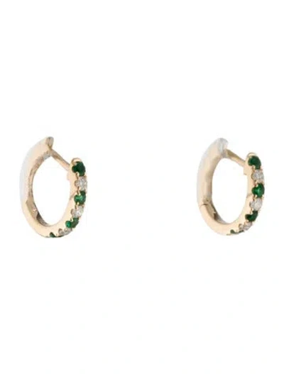 Pre-owned Earrings 14k Emerald & Diamond Huggies In Multi